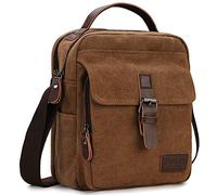 RAVUO Small Messenger Bag,Unisex Casual Canvas Satchel Vegan Leather Shoulder Bag Crossbody Wallet Phone Bag for Men and Women Coffee, s, Coffee
