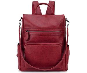RAVUO Women Backpack Purse, Fashion PU Leather Anti-theft Ladies Backpack Convertible Rucksack School Bags Three Ways to Carry (Wine Red)