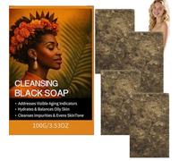 Raw African Black Soap Bar for Face and Body, Natural Organic Black Soap for Acne Prone Skin, Deep Cleansing Facial and Body Soap for Oily Dry Sensitive Skin, Moisturizing Black Soap Cleanser (4pcs)