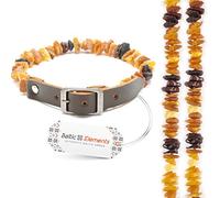 Raw Baltic Amber Collar for Dogs and Cats with real adjustable Leather Strap for small, medium and big dogs and cats - made from 100% Genuine Baltic Amber Beads (35-40 CM)