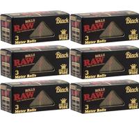 RAW Black 3 Meter Rolls - King Size RAW Black Ultra-Thin Rolling Papers (6 Pack)