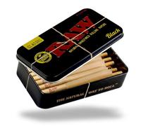 RAW Black Classic Prerolled Cones 1-1/4 Packed Inside a RAW Metal Tin Container with Packing Tubes - 20 Pack
