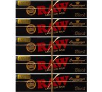 Raw Black Connoisseur Classic King Size Slim Natural Unrefined Rolling Papers + Tips Roach Filter - 5 Packs, Ultra-Thin & Slow Burning, Smooth Rolling Experience, Eco-Friendly, Premium Quality