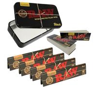 RAW Black King Size Rolling Papers Set with Storage Tin, Premium Papers and Tips