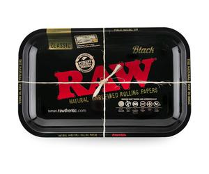 RAW Black Tray Small - RAWthentic Metal Rolling Tray 27.5CM X 17.5CM