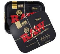 RAW Bundle - Black Rolling Tray with Black Magnetic Tray Cover | Size - Large | Perfect Storage for Home or On-The-Go