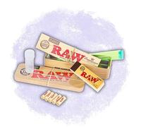 RAW Caddy Pocket Rolling Kit - Tin Caddy, Papers, Tips, Glass Filter & Storage | Compact Rolling Accessories Kit - Classic & Black (RAW Classic)