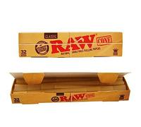 RAW Classic King Size Pre Rolled Cones Box of 32 (2 Pack Total 64 Cones) Natural Unrefined Rolling Papers with Built In Tips Slow Even Burn Preformed Cones Easy Fill Design Premium Quality