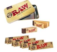 RAW Classic King Size Rolling Papers and Tips Set, Tobacco Storage Tin, Travel Stash Container