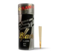 RAW Cones Classic Black 1-1/4 Size | 50 Pack | Natural Pre Rolled Rolling Paper Pressed Extra Fine for Thin, Slow Burning, Naturally Translucent Pape