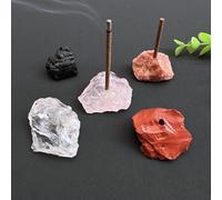 RAW CRYSTALS INCENSE HOLDER (5 piece set) - Large 2-3cm Healing Raw Crystals Burner for Incense Sticks: ROSE QUARTZ, CLEAR QUARTZ, TOURMALINE, RED JASPER, SUNSTONE. Healing, Meditation, Aromatherapy