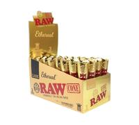 RAW Ethereal Gold King Size Pre-Rolled Cones Full Box - 32 Packs (96 Total), Ultra-Thin Slow Burn, Vegan, Chlorine-Free Phenomenally Thin Rolling Paper with Packing Sticks, Premium Quality