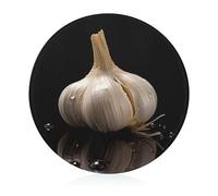 Raw Garlic Cutting Board, 8" Sublimation Glass Chopping Board Round Cutting Boards for Kitchen Decor, Anti Slip Heat Resistant Glass Plate for Countertop