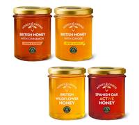 Raw Honey Selection Pack of 4 (4 x 240g), Spanish Oak, British Wildflower, Cinnamon & Ginger | Pure & Natural, Unpasteurised | Lab Certified 0% Added Sugar | Honey Gift Set Hamper