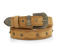 RAW HYD Leather Western Belts for Men - Classic Cowboy Belts for Men w/Embossed Buckle - Adjustable Men’s Western Belt., Brown, 32-34