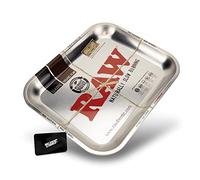 RAW Large Metal Rolling Tray | Metallic Silver Design | Size Large 13.5'' x 11'' x 1''
