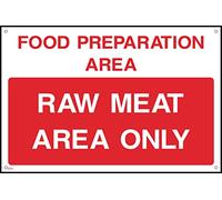 Raw Meat Area Only Sign - 100mm x 75mm - 1.2mm Rigid Plastic Drilled Sign (FP1)