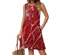 Raw Meat Beaf Casual Women's Sleeveless Dresses Crew-Neck Sundress Summer Swing Dresses M