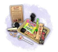 RAW Mini Tray Bedside Snack Bundle - Mini Rolling Tray, Papers, Tips, Storage & USA Sweets | Compact Rolling Accessories Kit