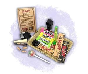 RAW Mini Tray Bedside Snack Bundle - Mini Rolling Tray, Papers, Tips, Storage & USA Sweets | Compact Rolling Accessories Kit