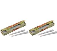 RAW Organic King Size Pre Rolled Cones Box of 32 (2 Pack Total 64 Cones) Natural Unrefined Organic Rolling Papers with Built In Tips Slow Even Burn Preformed Cones Easy Fill Design Premium Quality