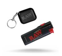 RAW Phoenix Black Classic Lighter - Refillable with Built-in Poker - Sleek, Durable & Wind-Resistant + Exclusive for ESD Mini Black Rolling Tray Keychain - No Gas Included