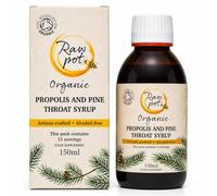 RAW POT Organic Propolis & Pine Throat Syrup - Soothing Cough Relief, 150ml | 100% pure natural raw bee propolis extract, honey & pine oil syrup for flu & cold support, alcohol-free, kids and adults