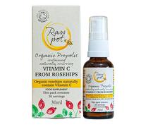 RAW POT Organic Raw Propolis Spray with Vitamin C from Rosehip, 30ml | Alcohol-free pure natural raw bee propolis extract for sore throat, immunity support, skin & dental care, kids and adults