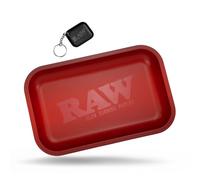 RAW Red Small Rolling Tray 11" x 7" - Limited Edition Red Finish - Elegant, Sleek and Smooth Rounded Edges with RAW Black Mini Tray Keychain by ES Distributions