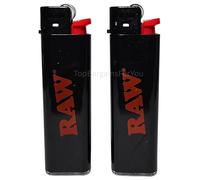 RAW Refillable Slim Lighters - Rare Classic Black Standard Flame Lighter - Durable & Reusable Design (2 Lighters)
