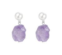 Raw Rough Amethyst Pearl Drop Earrings for Women, Organic Bohemian Natural Style, for Beach Trip Countryside Casual Wear, gift for Boho Style Travel Enthusiasts
