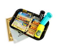 RAW Small Tray Set - Rolling Tray, Grinder, Papers, Tips, Pop Top Bottles & Storage | Rolling Smoking Accessories Kit