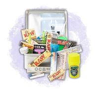 RAW Smokers Rolling Cigarette Gift Tin Box Set - Smoking Hamper Kit - Window Lid Tin Roller Storage Unit - (Large) (RAWTHENTIC Rolling Papers)
