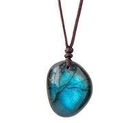 Raw Stone Labradorite Necklace - Natural Crystal Pendant Jewellery Adjustable Cord, Stylish Necklace Chakra Alignment | Handcrafted Labradorite Women, Raw Gemstone Jewellery Heal