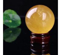 raw Stone Polished Yellow Crystal Ball Ornaments Calcite Iceland Spar,120mm