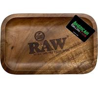 RAW Wood Rolling Tray (Size Small 11x 7x 1") Durable RAW Wooden Tray with Smooth Round Corners and American Rolling Club Scoop Card