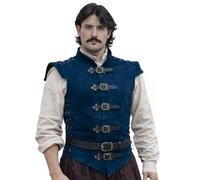 RAWBLADE Diego Blue Medieval Splitleather Jerkin for Men, Leather Tunic & Armor Vest, Renaissance Pirate Costume, Sleeveless Waistcoat for Ren Faire & Cosplay
