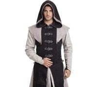 RAWBLADE Karanthir Leather Jerkin with Hood for Men, Medieval Sleeveless Leather Coat Vest for LARP, Cosplay, Renaissance Faire, Fantasy Costume & Reenactment
