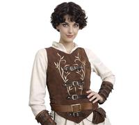 RAWBLADE Lassel Short Jerkin, Medieval Leather Vest with Floral Embroidery & Buckle Fastening, LARP Costume for Renaissance Fair, Cosplay & Historical Reenactment