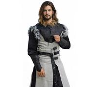 RAWBLADE Owl Leather Jerkin, Medieval Grey Leather Vest for Men, Fantasy Warrior Armor with Fur Shoulders for LARP, Cosplay, Reenactment & Ren Faire