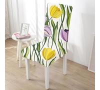 Rawbmop Chair Covers Set of 8 Yellow Purple Flowers Modern Stretch Chair Protector,Spandex High Back Chairs Cover Elastic Washable Removable Chairs Protector,for Hotel,Wedding,Banquet,Ceremony