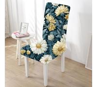 Rawbmop Chair Covers Set of 8 Yellow White Flowers Modern Stretch Chair Protector,Spandex High Back Chairs Cover Elastic Washable Removable Chairs Protector,for Hotel,Wedding,Banquet,Ceremony