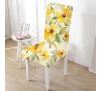 Rawbmop Dining Chair Covers Set of 4 Yellow Flowers Stretch Removable Washable Dining Chair Protector Cover,High Back Chairs Covers,Universal Fit Chairs Slipcovers for Kitchen,Hotel,Office Ceremony