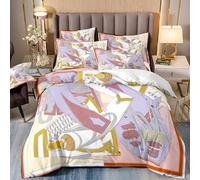 Rawbmop Duvet Cover Set 230x260cm Retro Colored Pattern Soft Microfiber Anti Allergic Duvet Cover Set 3 pieces, Zipper Closure, with 2 Pillow cases 50x75cm, Easy Care,Machine Washable