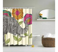 Rawbmop Shower Curtain Ethnic Elephant Flower Mildew Resistant Waterproof Quick-Drying, Premium Polyester,3D Digital Painting Bathroom Curtains, Durable and washable, with 12 Hooks 150x180cm