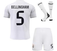 RAWDEM Madrid Kids Home 2025/2026#5 Bellingham Home Football Jersey Shorts Socks Gift SetYouth Sizes (White, 16)