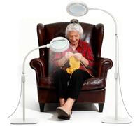 Raweao 8X Magnifying Glass with Light and Stand, 56 LED Floor Lamp with 3 Color Modes, 14.5cm Large Standing Magnifier for Seniors Reading, Hands-Free Dimmable Light for Sewing, Crafts