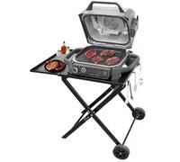 Raweao Foldable Grill Stand for Ninja Woodfire OG701/OG850/OG951, Outdoor BBQ Stand with Side Table and Hook, Universal Barbecue Cart