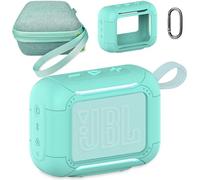 RAWECUD Protective Case for JBL Go 5 Portable Bluetooth Speaker, Accessories Hard Carrying Case and Silicone Cover with Metal Carabiner (Teal Case)
