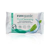 RAWGANIC Pure Cleansing Refreshing Facial Wipes with Aloe Vera and Green Tea | Gentle Soothing Biodegradable Makeup Removal Organic Cotton Wipes | 1 Pack (25 wipes in total)